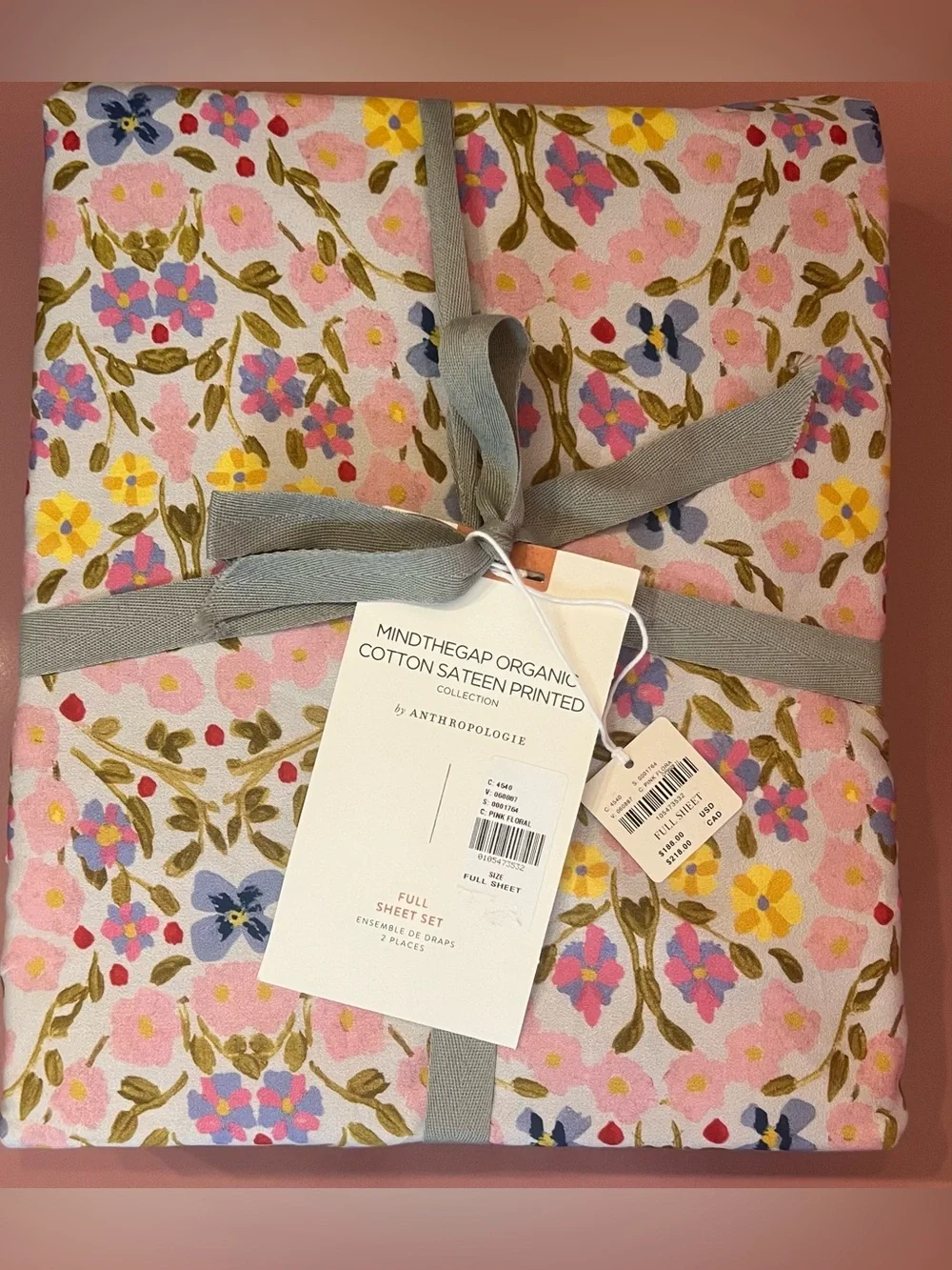 Anthropologie MINDTHEGAP Organic Cotton Sateen Printed Sheet Set, Susie Q, Full
